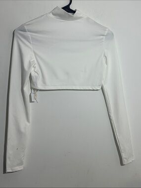 NaNa White Long Sleeve Cropped Mock Neck Top